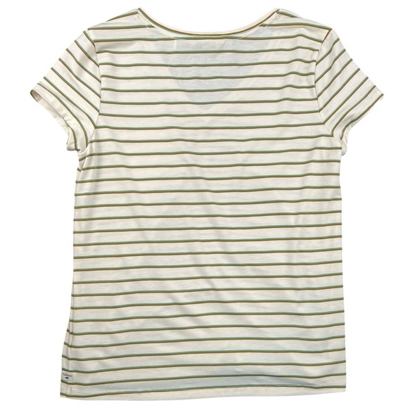 Toad&Co Women's Striped Brown/Green V-Neck Pocket T-Shirt In Size M - Picture 4 of 5